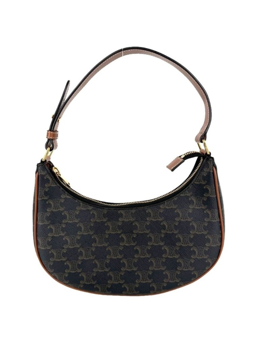 Celine Macadam Ava Logo Shoulder Bag Calfskin Brown Gold